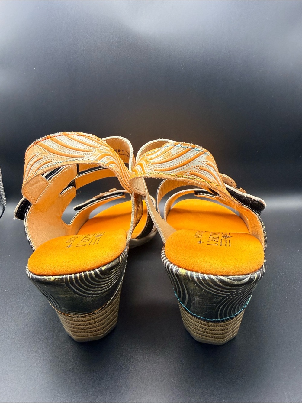 Springstep L’Artiste - Women's Strappy Sandals in Orange with Floral Accent - Picture 3 of 11